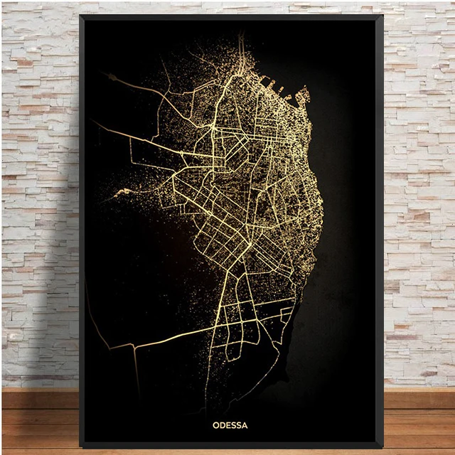 

Ukraine Odessa City Map Golden Customized Poster Canvas Prints Modern Style Wall Artist House Decoration Painting
