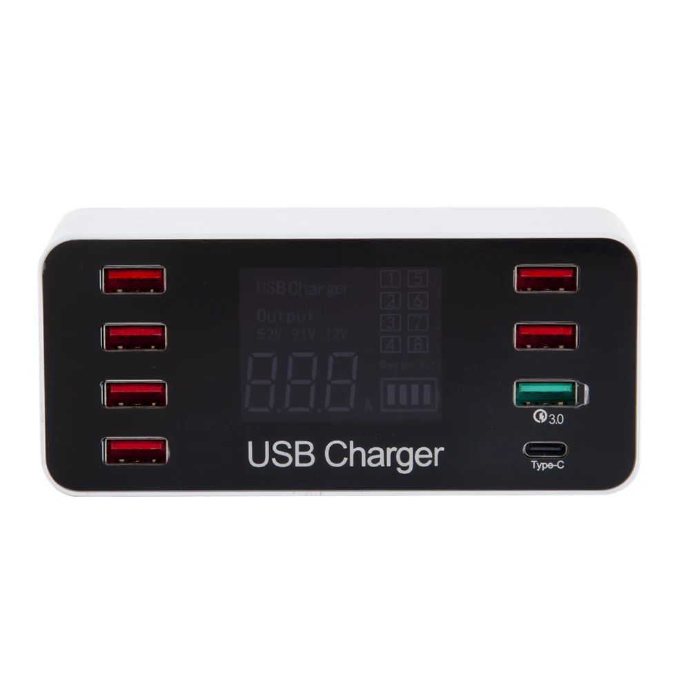 A9 Plus 8 портов многофункциональное умное USB зарядное устройство Быстрая зарядка 3,0 ЖК-дисплей USB зарядное устройство AC100-240V для iPhone Xiaomi huawei