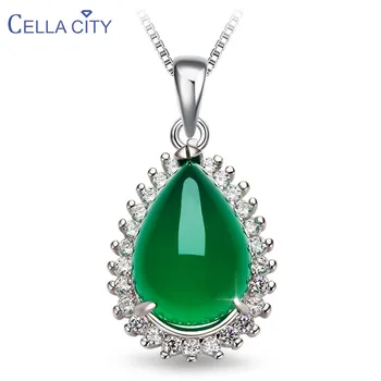 

Cellacity Water Drop Shaped Pendant Necklace for Women Silver 925 Jewelry Green Agate Gemstones Trendy Female Clavicle Chain