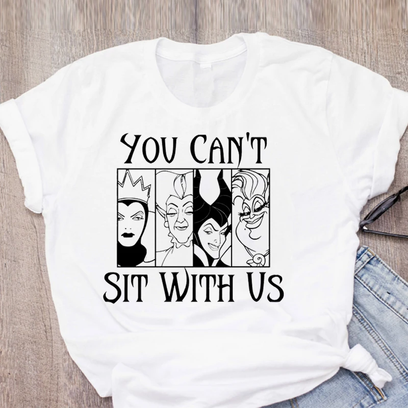 Футболка с графическим принтом "You Can't Sit with Us", злодей малефисент, злая королева, женская футболка на Хэллоуин, женские крутые Топы