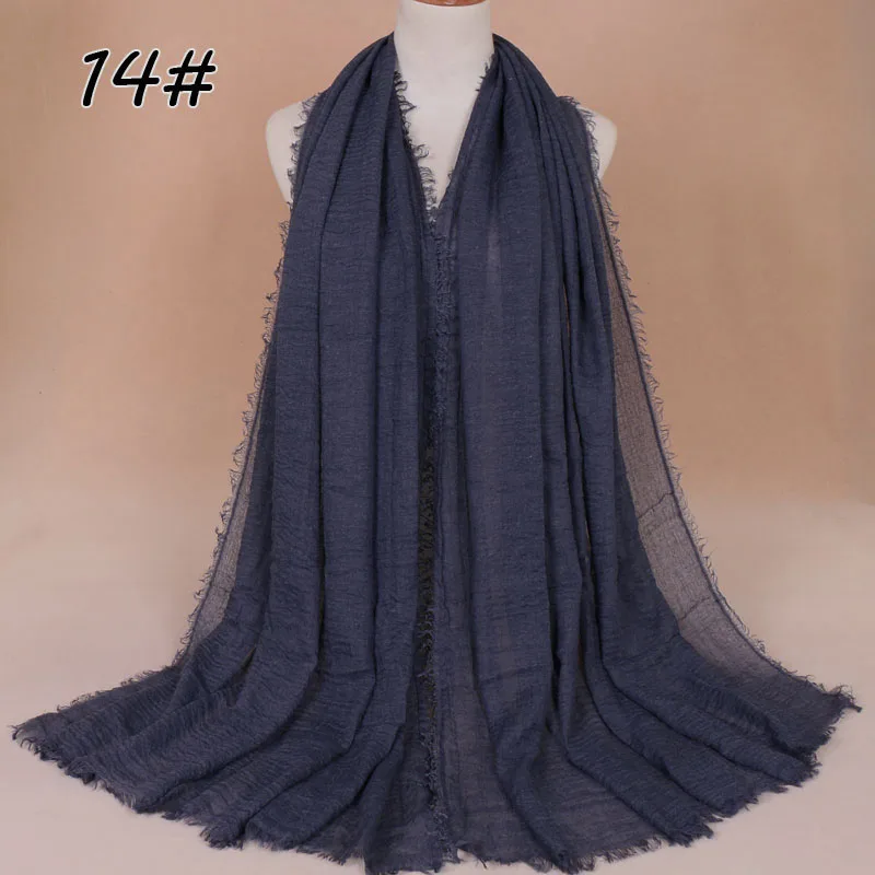 Женский шаль Хиджаб из хлопка с бахромой, шарф, простая шаль из пашмины, мусульманские шарфы 85 цветов/шарф 180*100 см