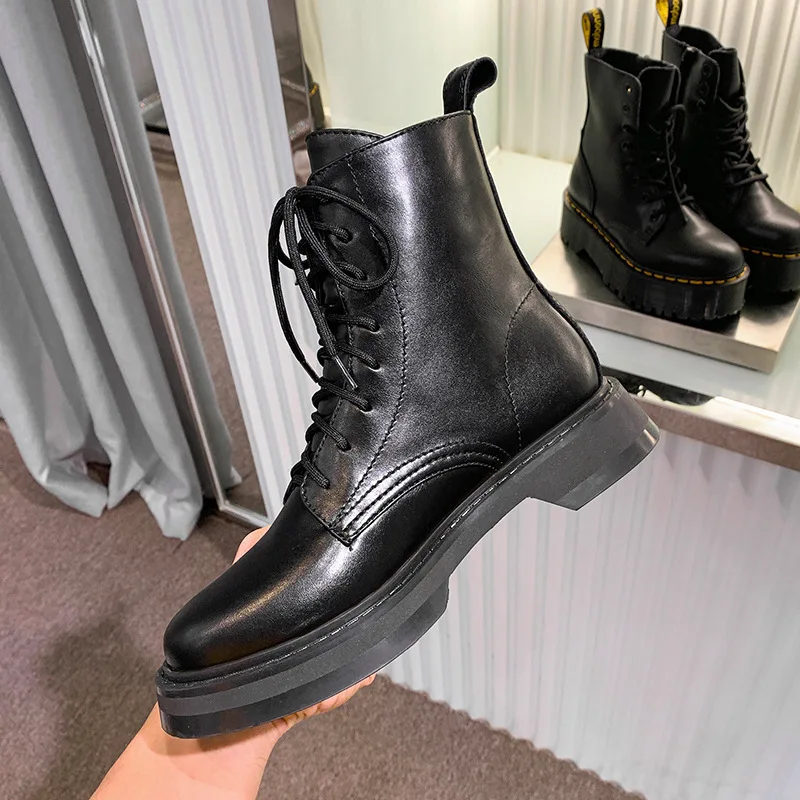 

Autumn And Winter Chunky-Heel Waterproof Platform Lace-up plus Cotton Short Boots Children England Handsome Martin Boots Low Hee