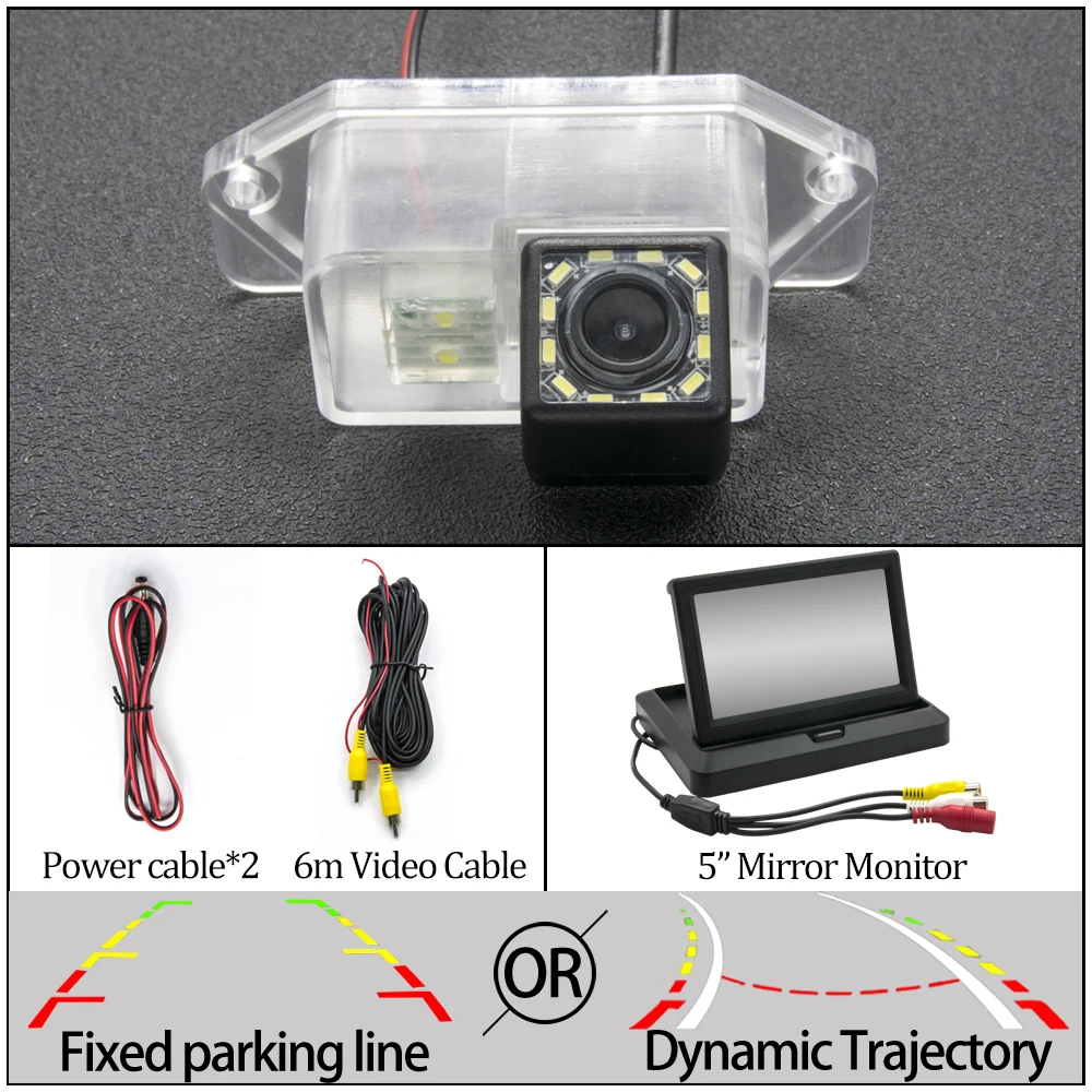 Фиксированная или динамическая траектория треков CCD Автомобильная камера заднего вида для Mitsubishi Eclipse Lancer 8 9 10/Lancer EX/Lancer EVO/Evolut Car - Название цвета: 12LED 5 in Foldable