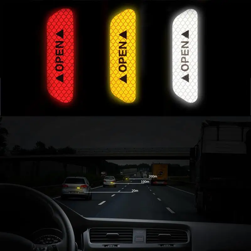

8 pcs / set reflective opening sticker access control warning safety car shape car sticker car decoration night light strip