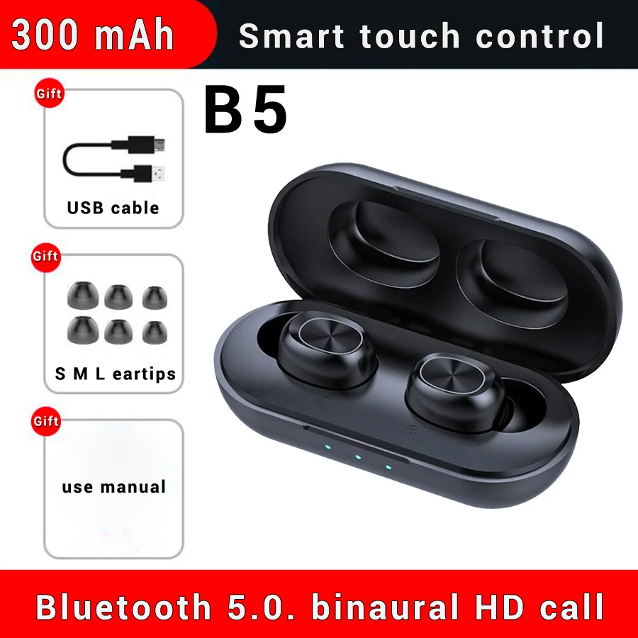 New Upgrade B5 Wireless Bluetooth Earphone with Mic Stereo Bass Wireless Earbuds TWS 5.0 Headphones Handsfree Headset for Phone - Цвет: B5