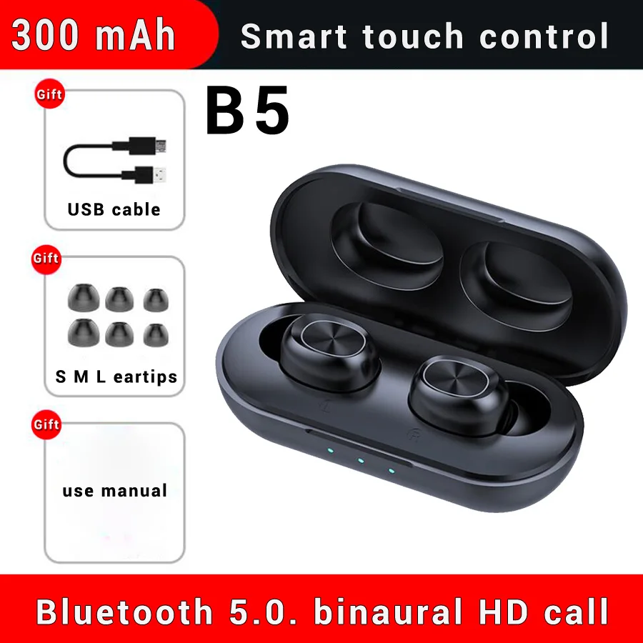 B5 New Upgrade B5 Wireless Bluetooth Earphone with Mic Stereo Bass Wireless Earbuds TWS 5.0 Headphones Handsfree Headset for Phone - Цвет: B5