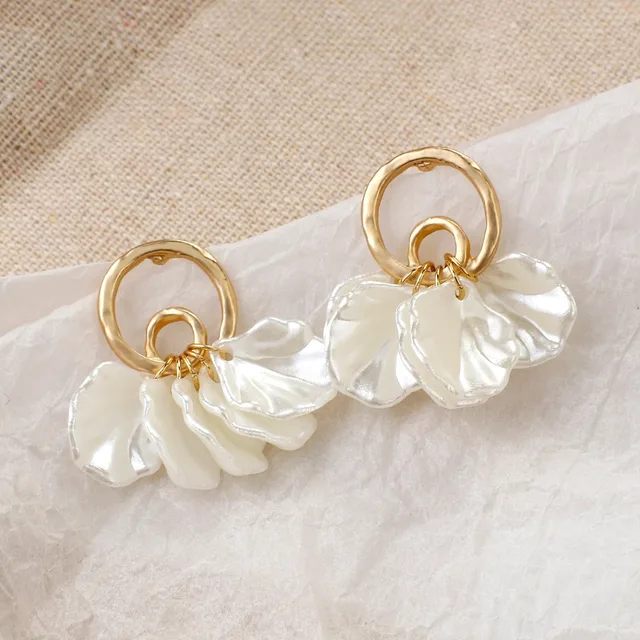 Lifefontier Korean White Flower Petal Drop Earrings Resin Rhinestone Pearl Long Tassel Dangle Earrings For Women Jewelry Girls A991468E
