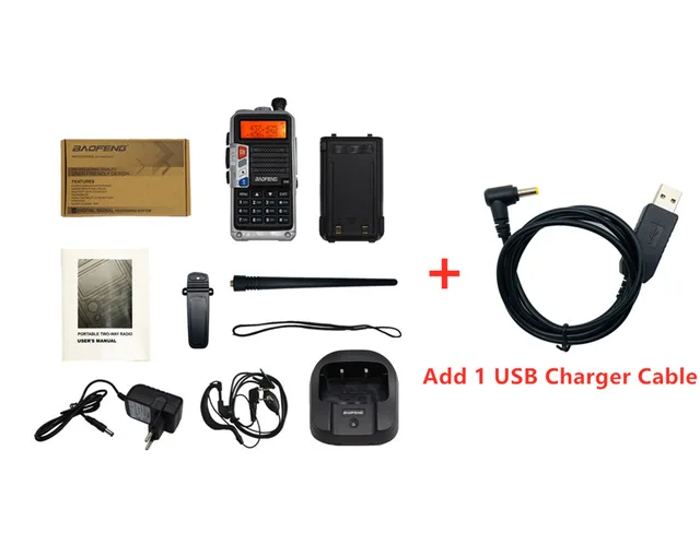 Sil with usb charger Мощный BaoFeng UV-5R Pro 8 Вт двухдиапазонный двухсторонний радиоприемник UV5R FM трансивер 10 км переносной CB Ham Радио обновление UV 5R - Цвет: Sil with usb charger