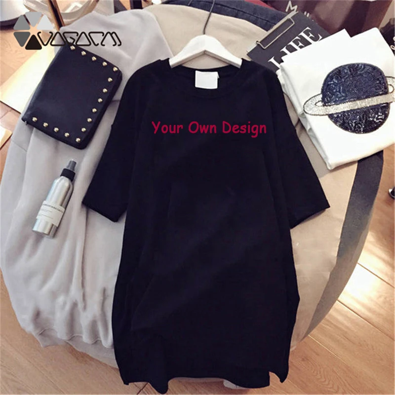 

Your like Photo or Logo Your OWN Design Bran EU Size Cotton Custom T Shirt dress women plus size short sleeve DIY clothing femme