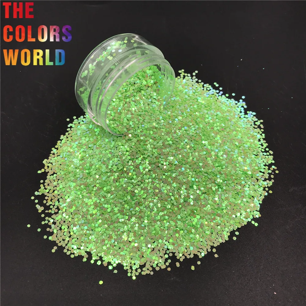 

TCI51 Pearlescent Iridescent Light Green Color Hexagon Shape Nail Glitter Art Decoration Nail Gel Makeup Crafts DIY Accessorie