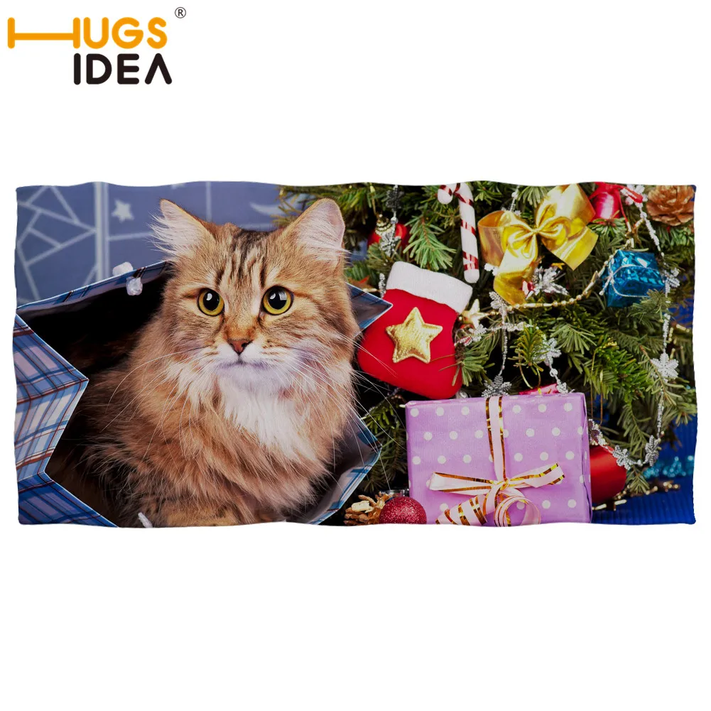 HUGSIDEA, рождественское полотенце для душа с рисунком кота, популярное пляжное полотенце из микрофибры, Размеры 35x75, 75x140, рождественское полотенце s - Цвет: YY1760