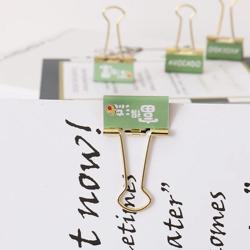 TUTU 6pcs /box Fashion Gold Avocado Season Fruit Binder Clip Metal Binder Clips Photos Tickets Notes Letter Paper Clip H0327