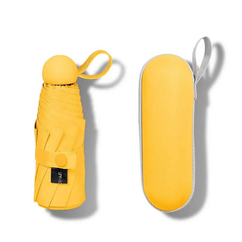 yellow Mini Ultra Light 50% Eight Bone Black Rubber Umbrella Sun Sun Umbrella Sunny Rainy Day Available - Цвет: yellow