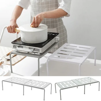 

Home Closet Organizer Storage Shelf 1Set For Kitchen Rack Space Adjustable Gray White Plastic Multifunction Storage