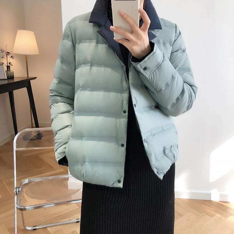 

2020 Women Spring Coat Long Sleeve Two Side way wear Slim Women Blue Short Winter Coat Casaco Feminino White Duck Down Coat