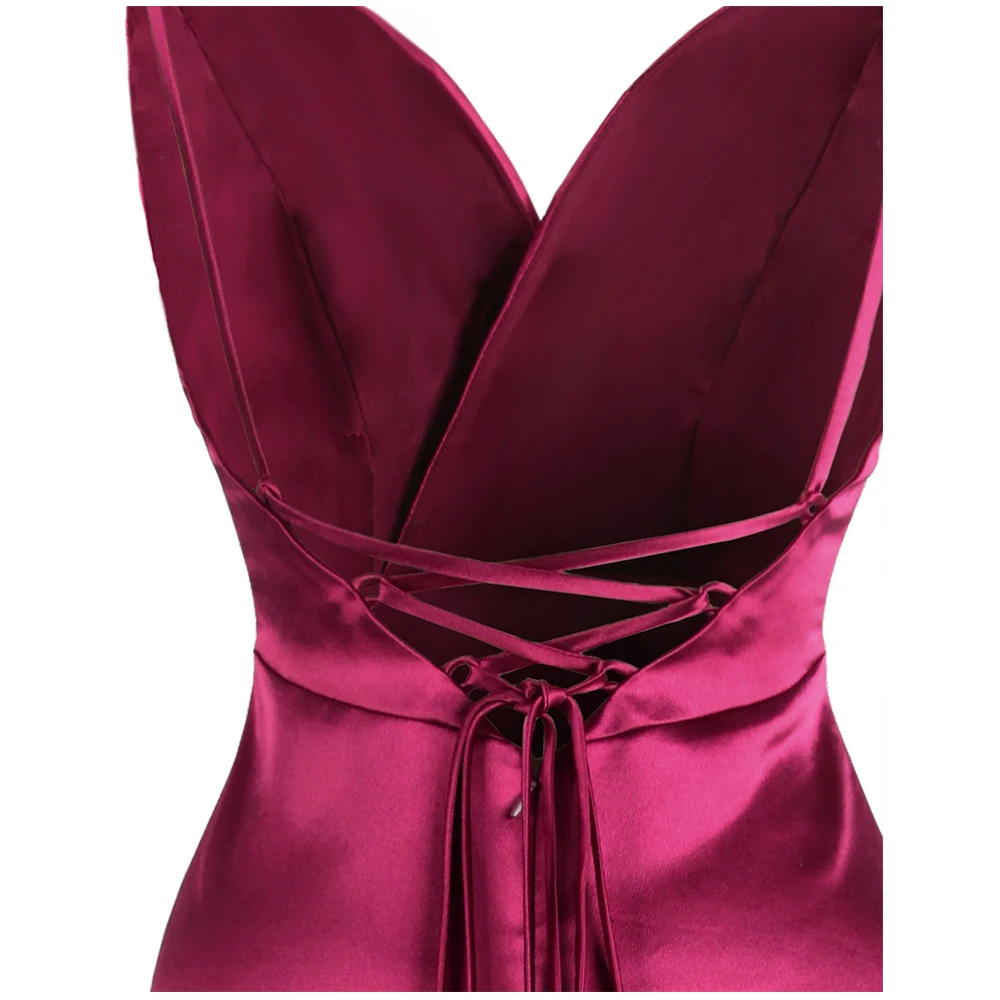 Angel-fashions женские спагетти ремень V шеи атласные разрезы оборки спинки макси Bodycon сексуальное платье для Бала Роза 475