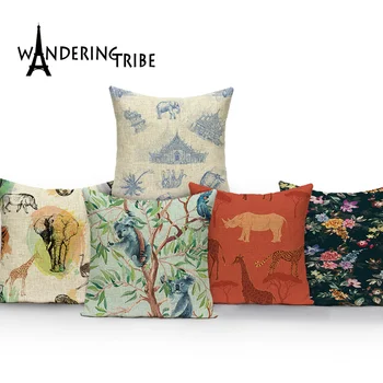 

Tropical Plant Cushion Cover Jungle Animals Decoration Pillowcase Floral Cushions Covers Farmhouse Decor Sofa Bed Pillow Cases