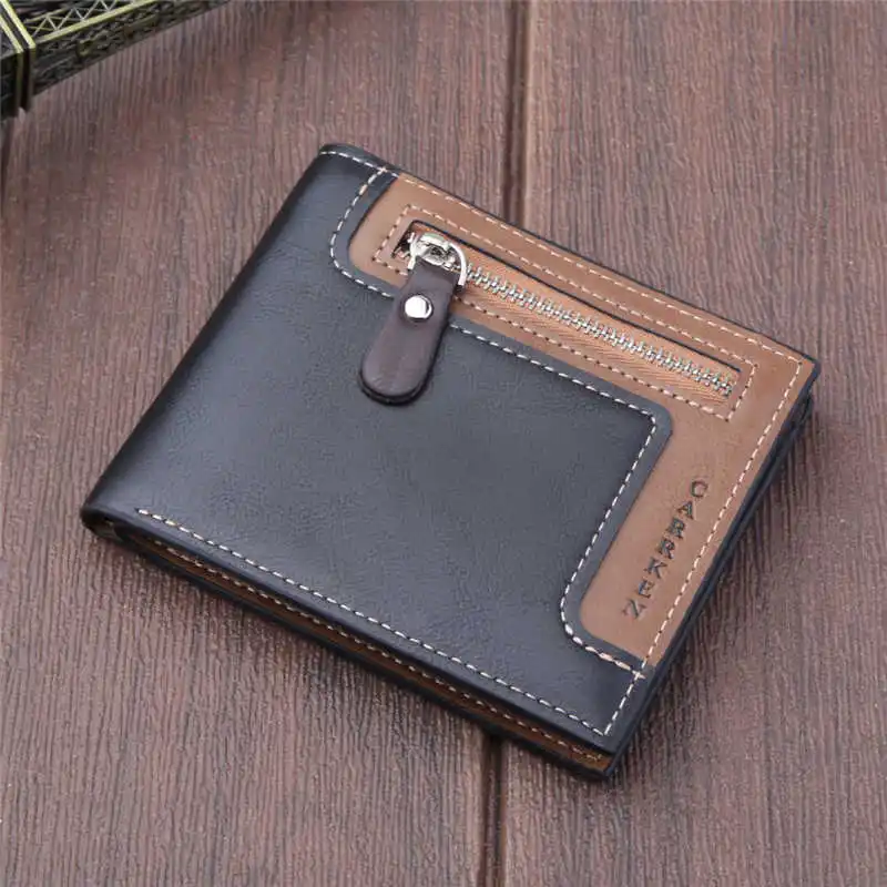 Мужской винтажный кошелек из искусственной кожи, ID, кредитный держатель для карт, клатч, двойной карман на молнии, кошелек для монет - Цвет: A1