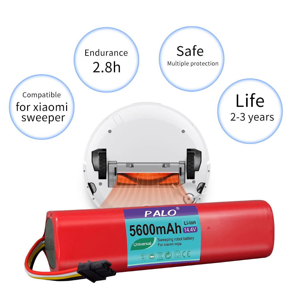 PALO li-ion Battery for Xiaomi Robot roborock S50 S51 Battery 14.4V 5600mAh Robot Vacuum Cleaner Accessories Parts SR09