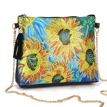 

5D DIY Diamond Painting Peafowl Butterfly Sunflower Leather Crossbody Chain Bags Diamond Embroidery Wallet Pouch Crossbody Bags