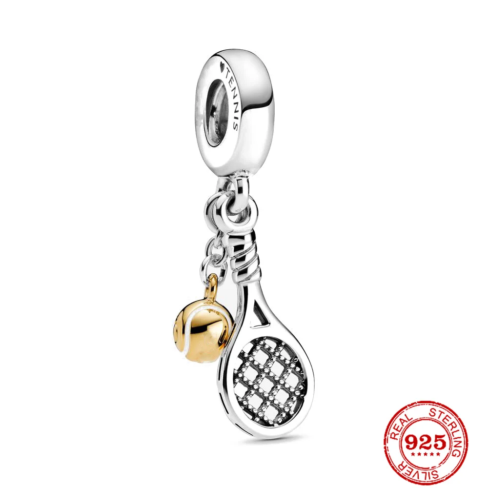 Charm Jewelry Sterling Silver Jewelry Beads Charms Badminton Baseball Dumbbel Sports Charms Beads Dangle Fit Pandora Bangle DIY Gift