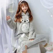 Новинка на зиму, теплые, фланелевые утепленные флисом женская ночная рубашка, одежда для сна, одежда для сна с милыми и забавными Пижама с животными, костюм, пижама для девочек