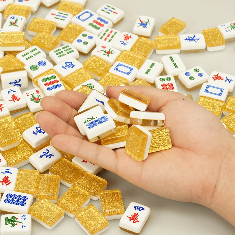 Top Grade Mini Portable Travel 20MM Golden Mahjong Carry Wooden Box Melamine Mah-jong Leather Table Majiang Board Chess Set Game