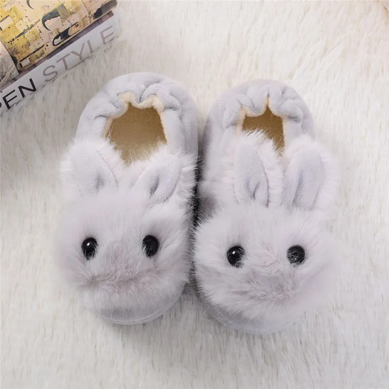 Детская Хлопковая обувь; детские домашние тапочки; милые плюшевые уши кролика для маленьких мальчиков и девочек; теплая Домашняя обувь; 5 - Цвет: GY
