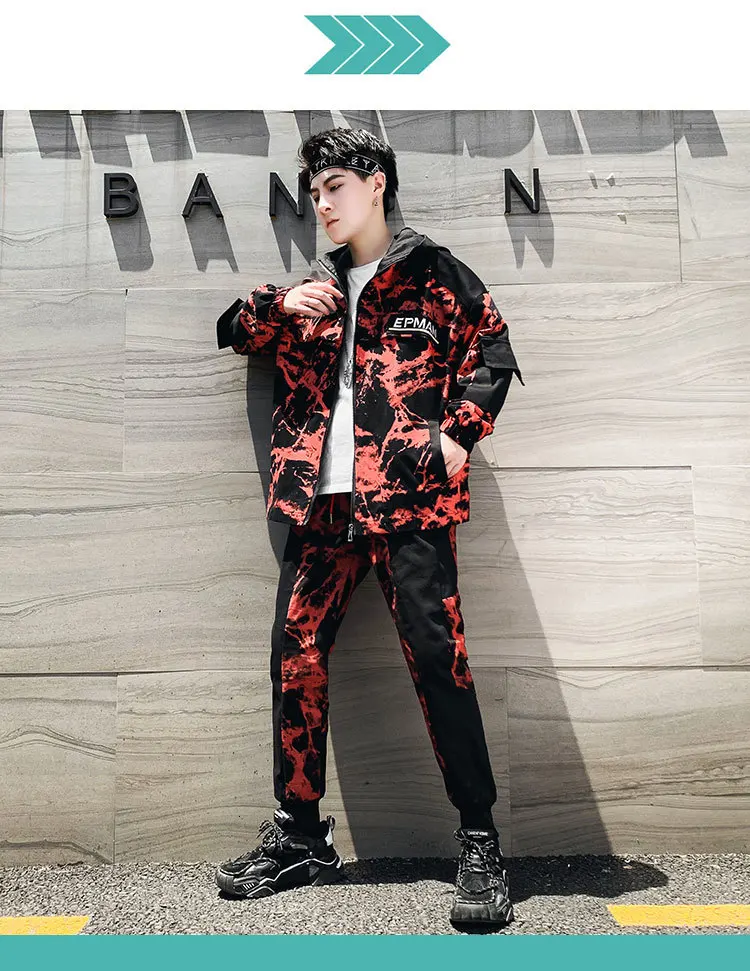 Осенняя одежда Студенческая камуфляжная куртка с капюшоном Свободное пальто костюм для досуга мужской костюм-двойка A436-d8280-p150