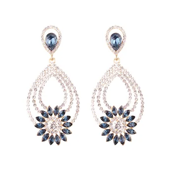 

LUBOV Trendy Exaggerated Resin Big Flower Drop Earrings Statement Gold Color Rhinestone Piercing Earrings Women Party Jewelry