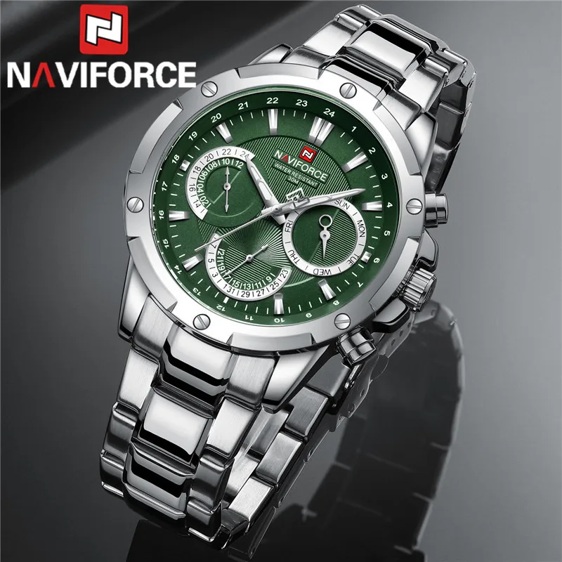 Часы наручные NAVIFORCE Мужские кварцевые брендовые Роскошные зеленые