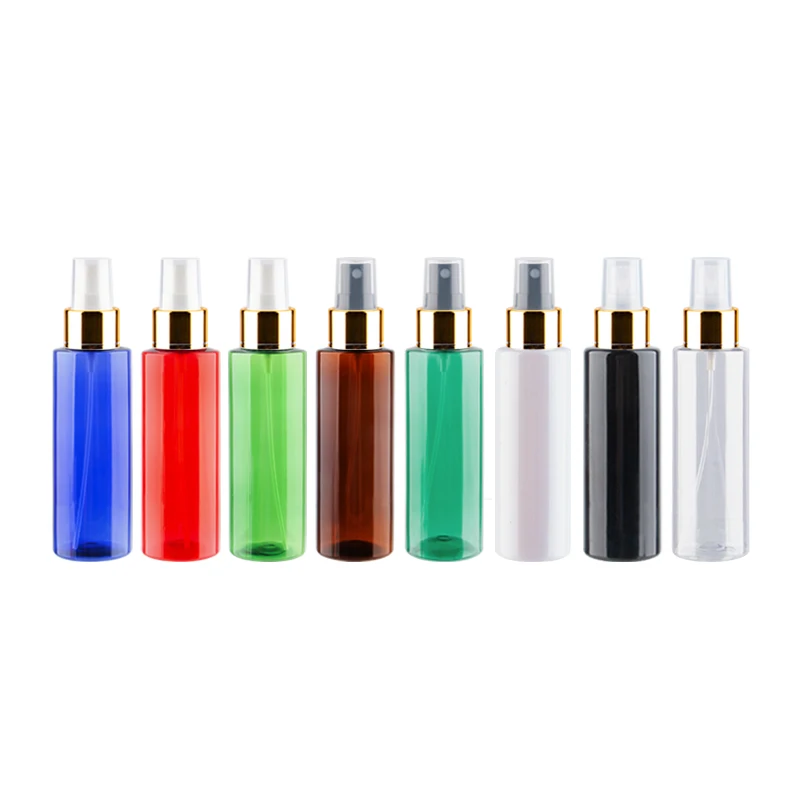 50pc/lot Empty Transparent Perfume Spray Bottle 100ml Clear Plastic Bottle With Gold Aluminum Mist Sprayer Pump Container-0