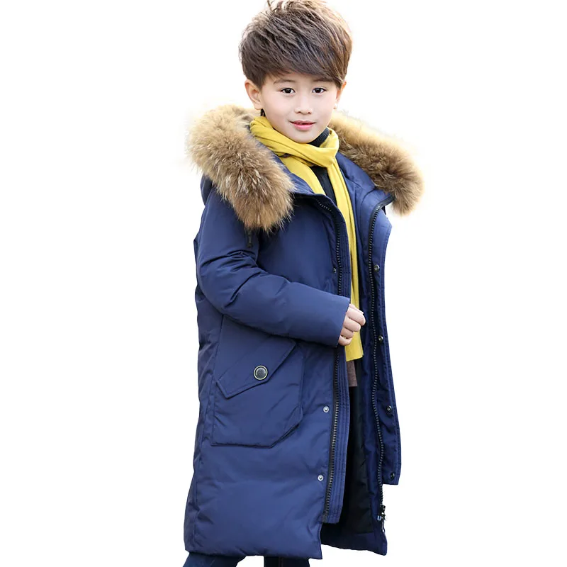 Парки для мальчиков подростков детское зимнее теплое пальто пуховик длинная