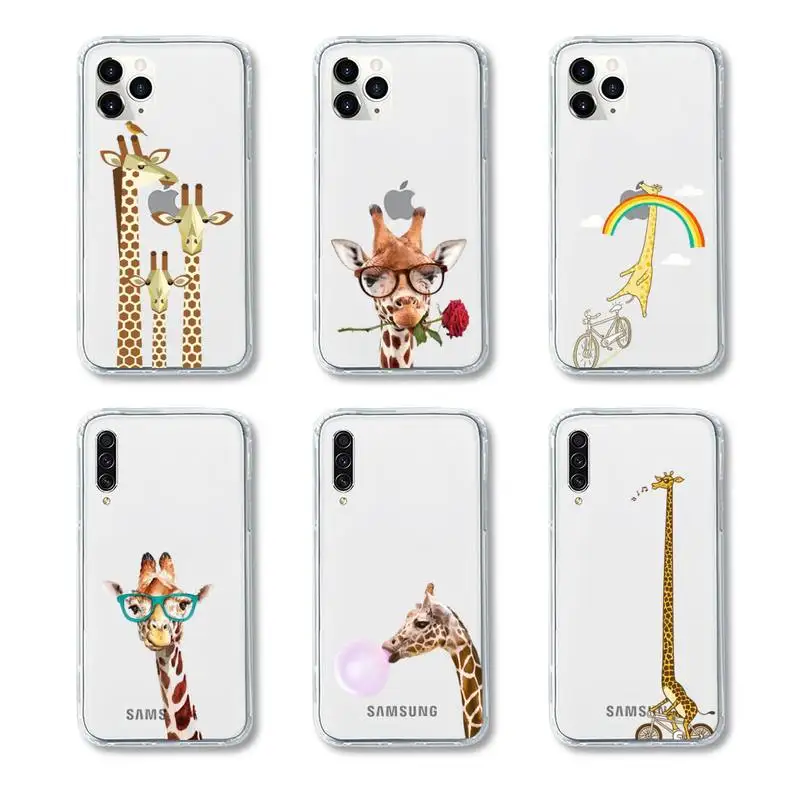 Cartoon giraffe cute lovely animal Phone Case Transparent for iPhone Samsung A S 11 12 6 7 8 9 30 Pro X XS Max XR Plus lite | Мобильные