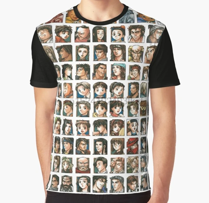 Футболка с принтом по всему миру, Мужская забавная футболка Suikoden 2 Cast Graphic, женская футболка