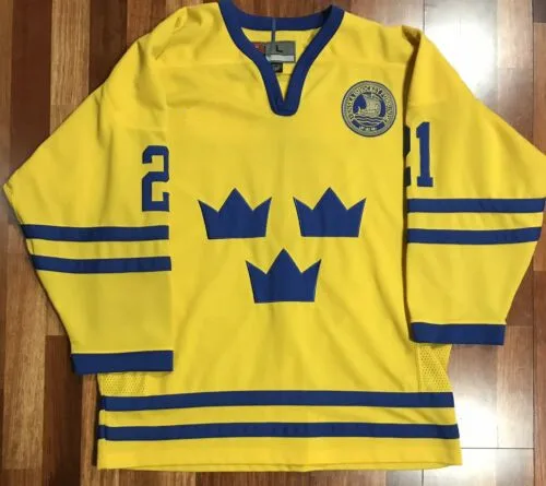

#21 PETER FORSBERG Team Sweden Retro throwback Hockey Jersey Embroidery Stitched Customize any number and name