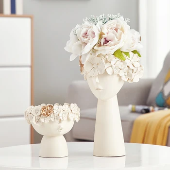 

Resin Flower Fairy Vase Green Plant Creative Character Home Decoration Accessories Desktop Storage Organization Flowerpot Decor