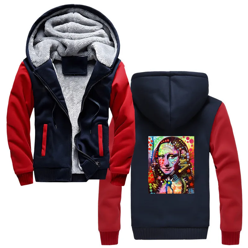 Модные толстовки Mona Lisa Neon разноцветные с капюшоном Leonardo Da Vinci зимние Утепленные толстовки мужские забавные уличные