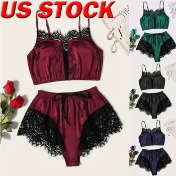 

2019 Ladies Satin Pajama Set Lace Sleeveless Pyjama Summer Sleepwear s