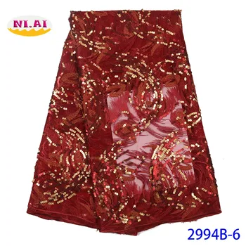 

NIAI Wine African Lace Fabric 2019 High Quality Lace Nigerian Tulle Sequence Lace Fabrics Bride French Net Lace Fabric XY2994B-6
