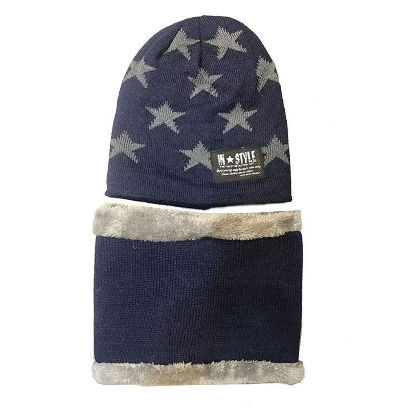 Kids Knitted Scarf Hat Set Children Baby Boy Girl Winter Warm Beanie Cap Scarves Kids Hat