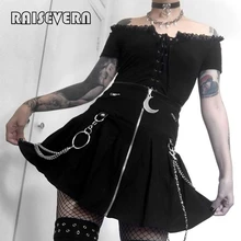 Женские готические юбки трапециевидной формы, осенняя школьная мини-юбка на молнии спереди, однотонная Сексуальная Женская мини-юбка в готическом стиле, клубная одежда