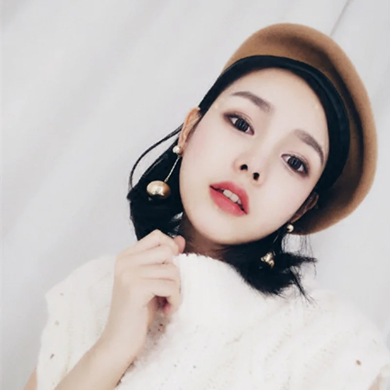 Net Red Celebrity Inspired Port Retro Style Black Leather Bag Edge Beret Women's Autumn And Winter Versatile Woolen nan gua mao