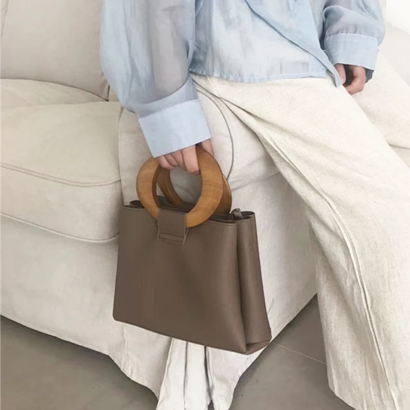 

Litthing 2019 New Wooden Ring Totes Bags For Women Casual Shoulder Messenger Bag Luxury Handbags Women Fashion Designer Purses