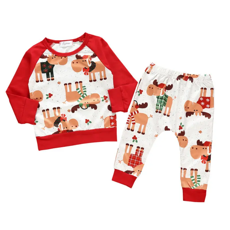 Emmaaby/комплект рождественской одежды из 2 предметов для новорожденных мальчиков и девочек; топ с длинными рукавами+ штаны