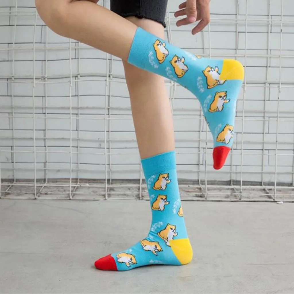 Socks Winter Warm Fashion Women Funny Cute Socks Casual Cotton Print Middle Socks Calcetines Meias W2