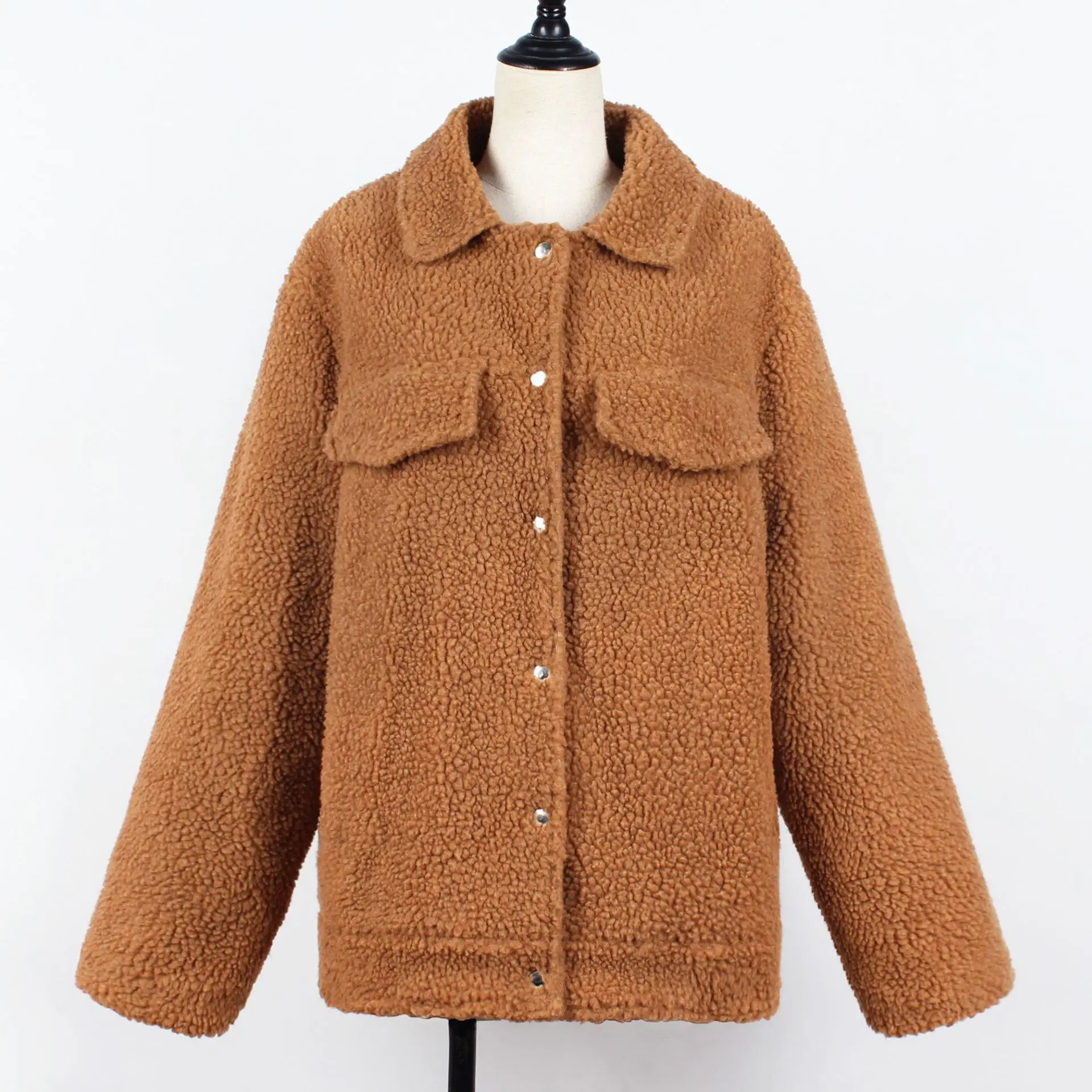

F0027 European and American Faux Fur Coat Women Plush Loose Faux Lamb Fleece Coat
