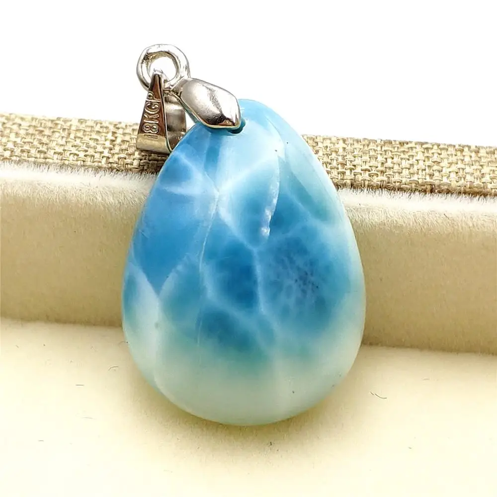 Top Quality Natural Blue Larimar Pendant 23x17x8mm Gemstone Women Men Water Drop Lucky Love Gift Pendant AAAAA Certificate
