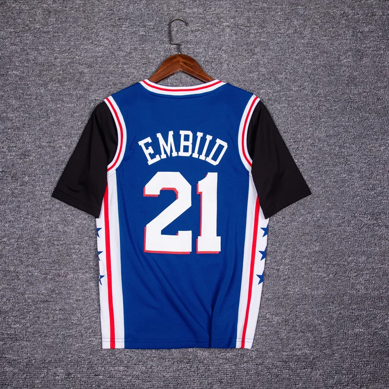Philadelphia 76ers 21 Embiid Mock двухсекционная Баскетбольная одежда с коротким рукавом для мужчин и женщин впитывающая дышащая Повседневная Спортивная футболка