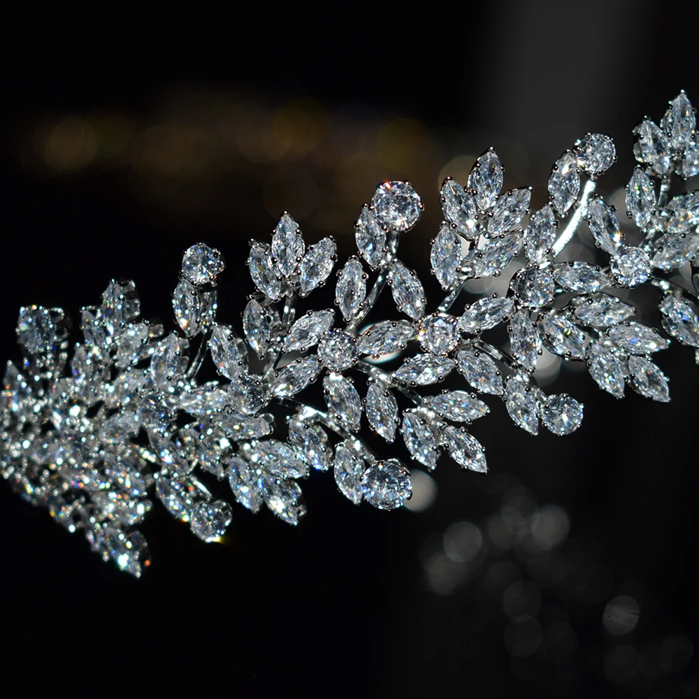 Luxury Cubic Zirconia Headbands Silver Color Bridal Crowns Elegant Headwear Prom Hair Wear Wedding Hair Accessories Party Jewelr